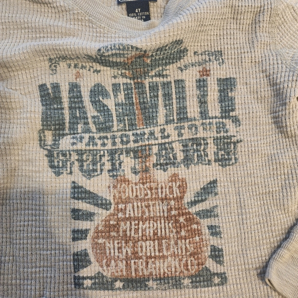 Boys Lucky brand size 4 gray waffle texture long sleeve shirt "Nashville guitar" - Picture 4 of 7